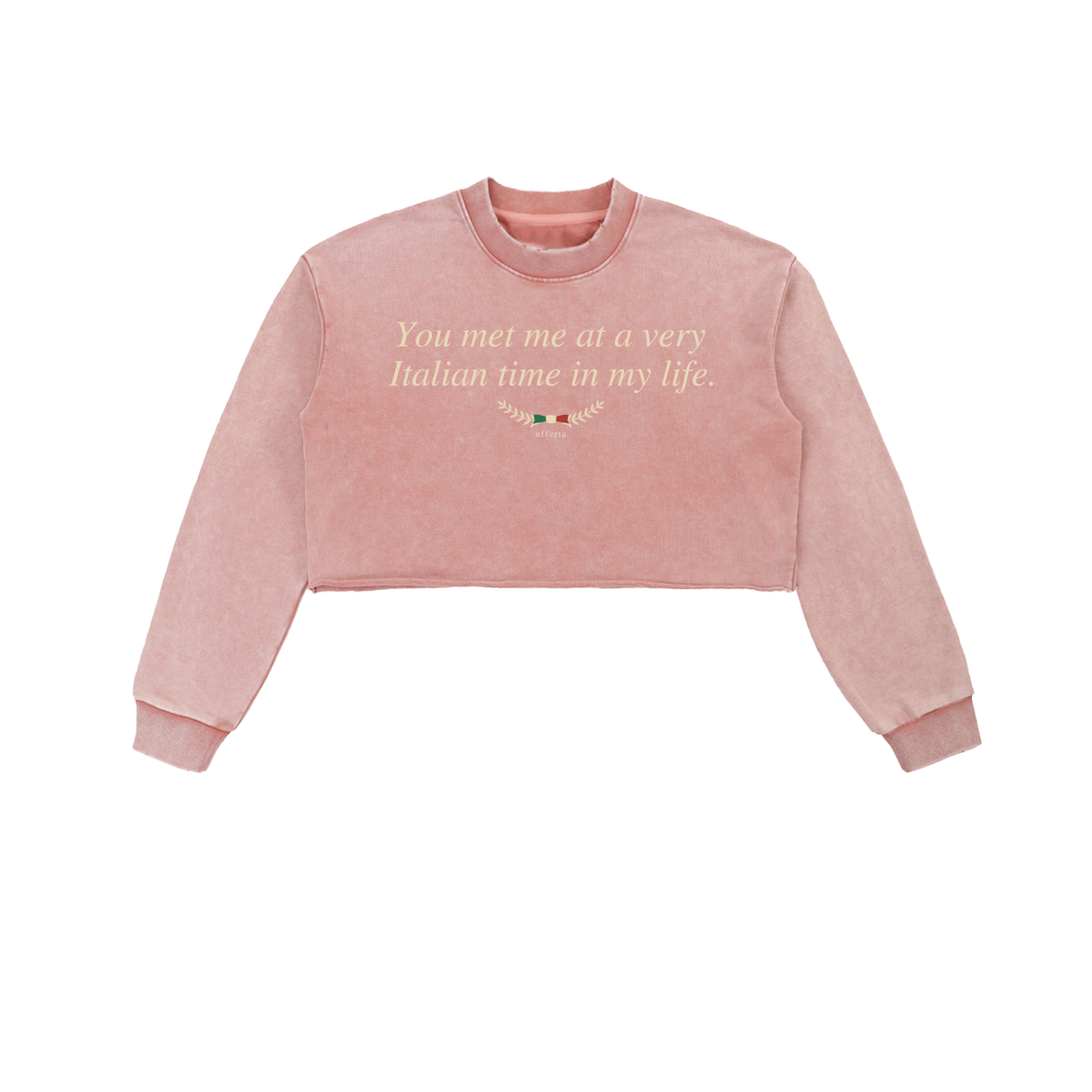 Woman Italian Time Snow Washed Raw Edge Cropped Sweatshirt